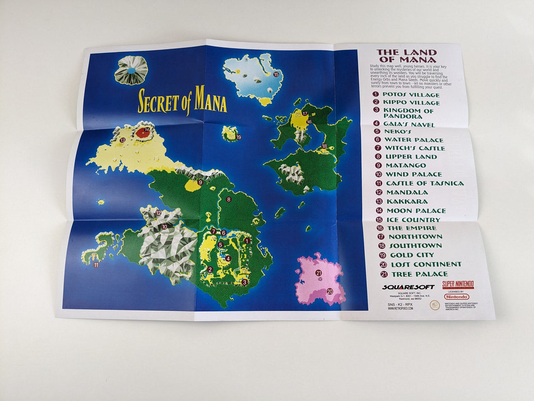 Secret of Mana - Super Nintendo - Poster/Map (FOLDED)