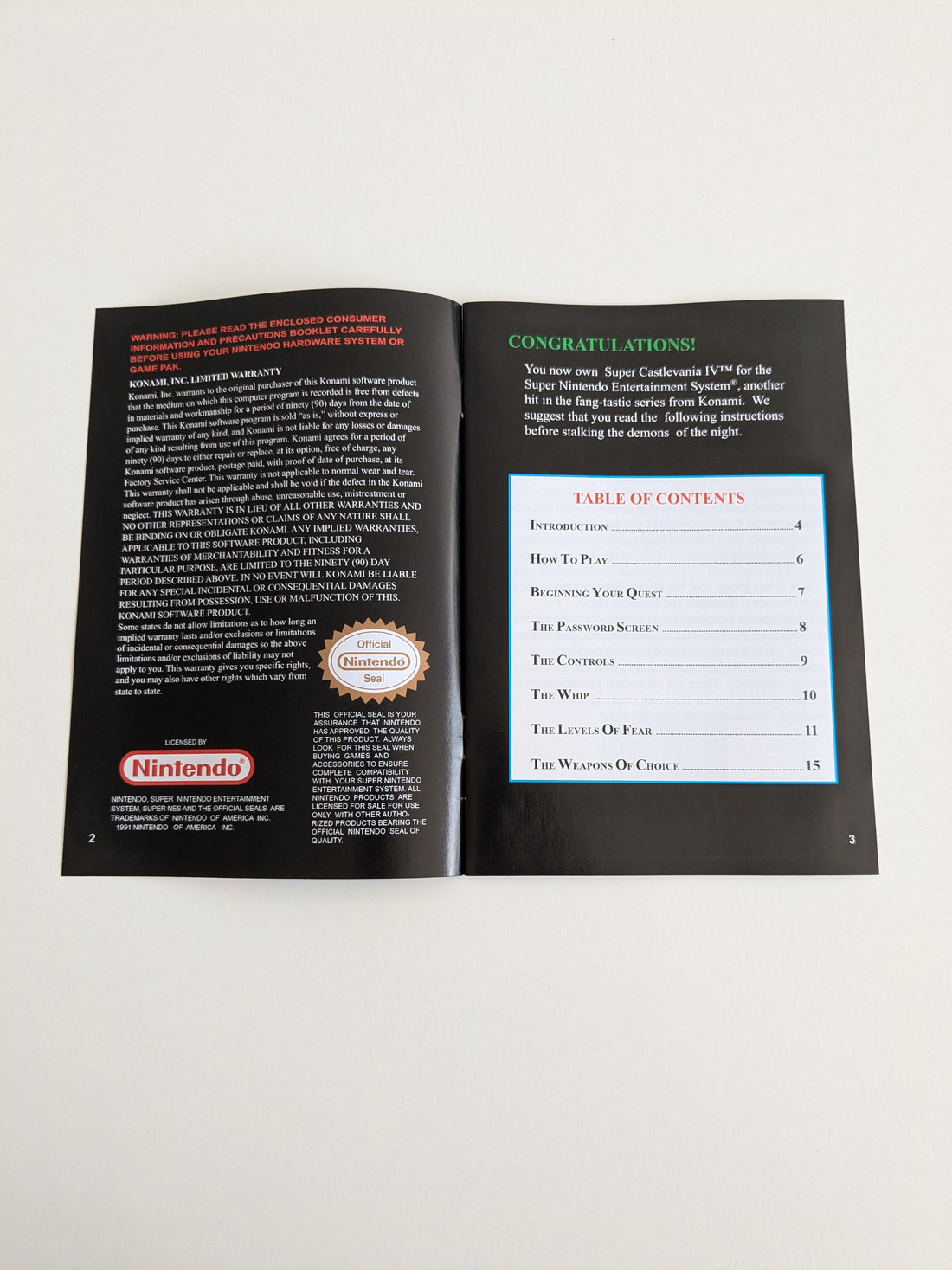 Super Castlevania 4 - USA Super Nintendo - English Manual