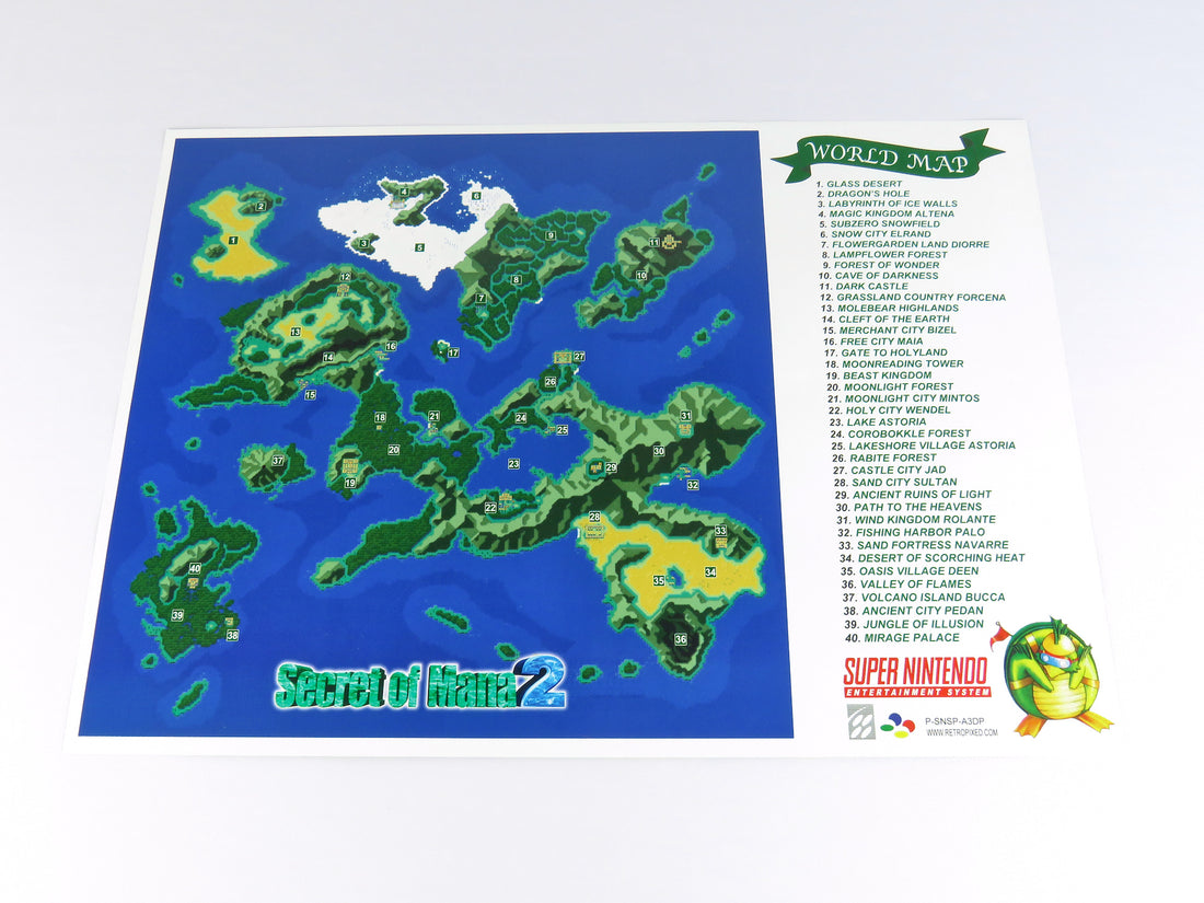 Secret of mana 2 - Super Nintendo - Poster/Map (FOLDED)