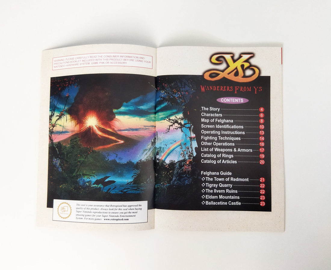 Ys III Wanderers from Ys - Super Nintendo - Manual